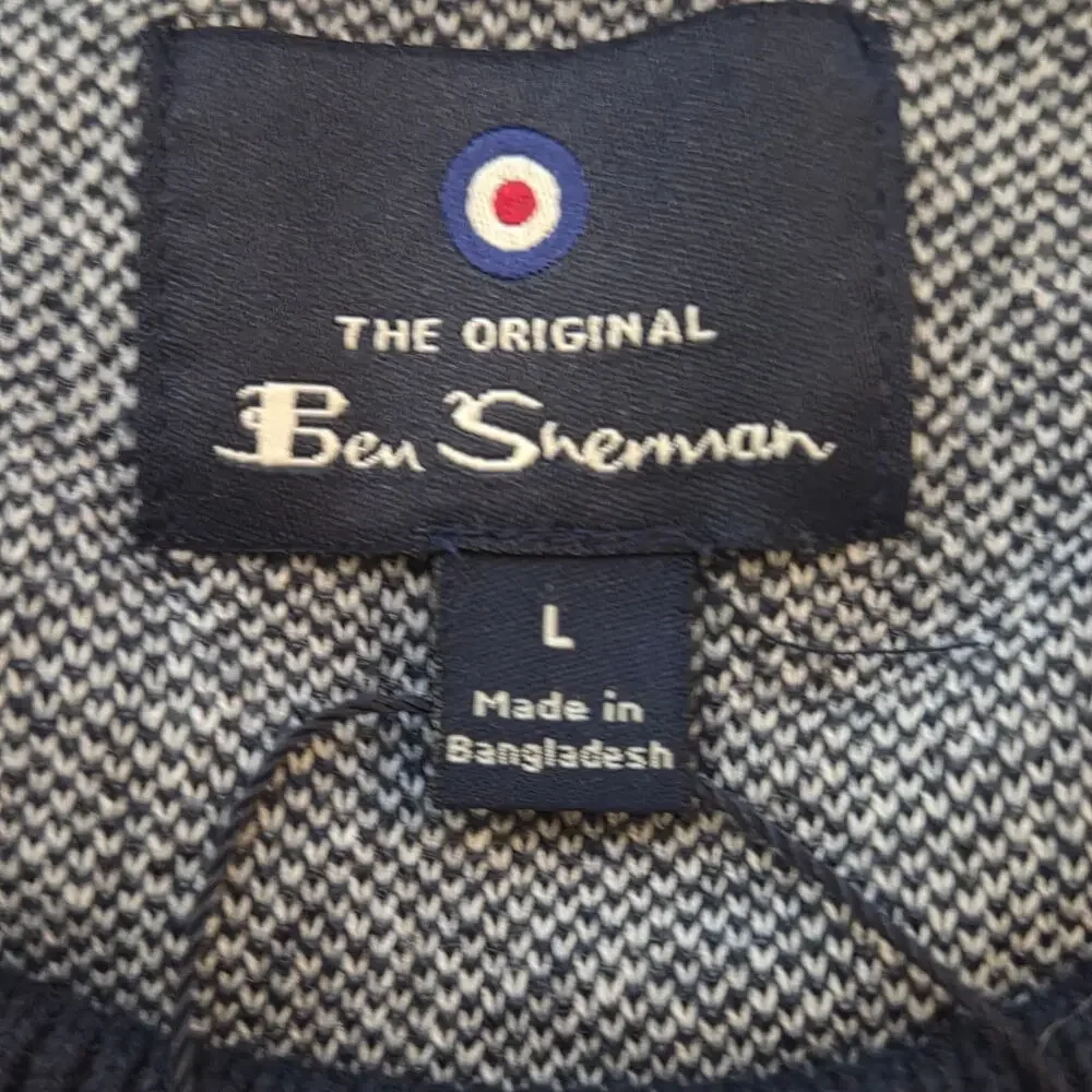 Ben Sherman Crewneck Sweater Long Sleeve Birdseye Pullover NWT Navy Blue sz L